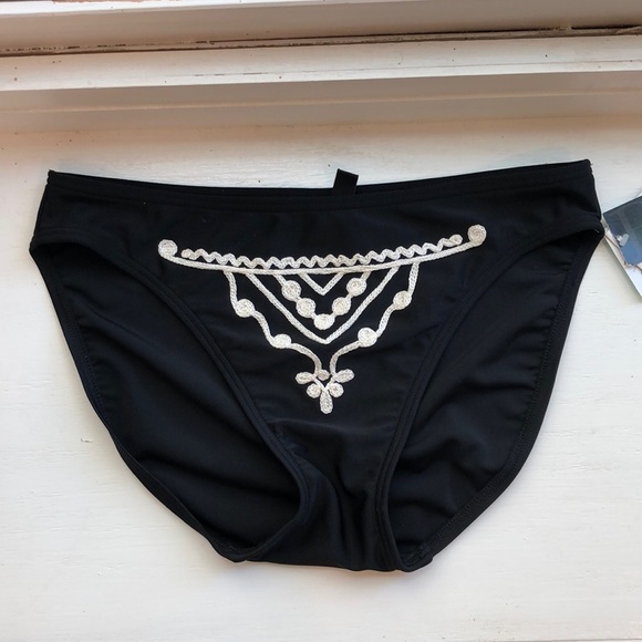 be creative Other - Black Bikini Bottom with Contrast Embroidery - Women Swim Bikini